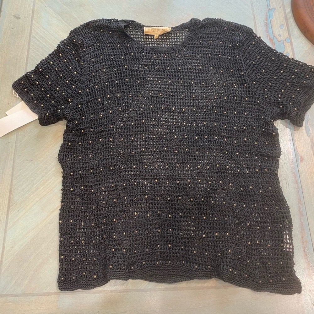 Black Knit Top with Metallic Accents